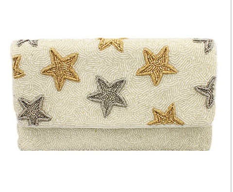 Beaded Gold and Silver Star Clutch