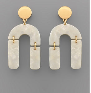Ivory Marbleized Hinged Arch Earrings