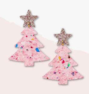 Pink Acrylic Confetti Christmas Tree Earrings