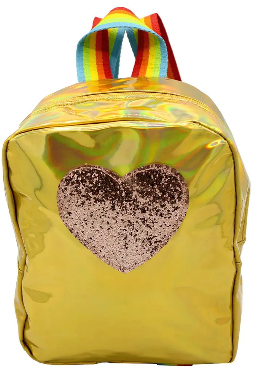 Gold Metallic Backpack with Glitter Heart