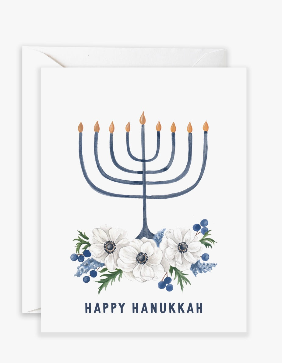 Floral Menorah Hanukkah Card