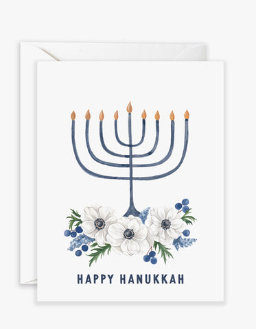 Floral Menorah Hanukkah Card
