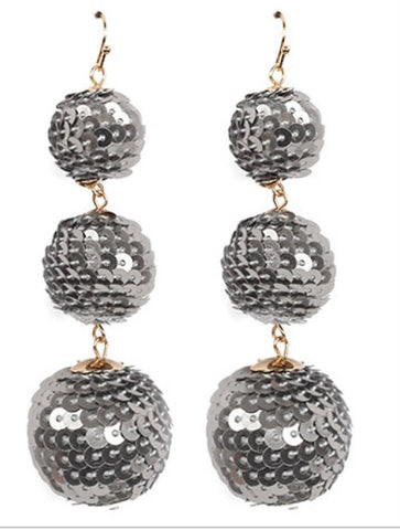 Charcoal Sequin 3-Ball Drop Earrings