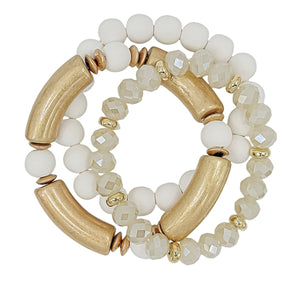 White, Gold, Crystal Stretch Bracelet Set