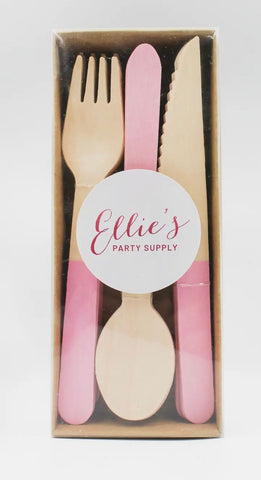 Pink Wooden Utensil Set
