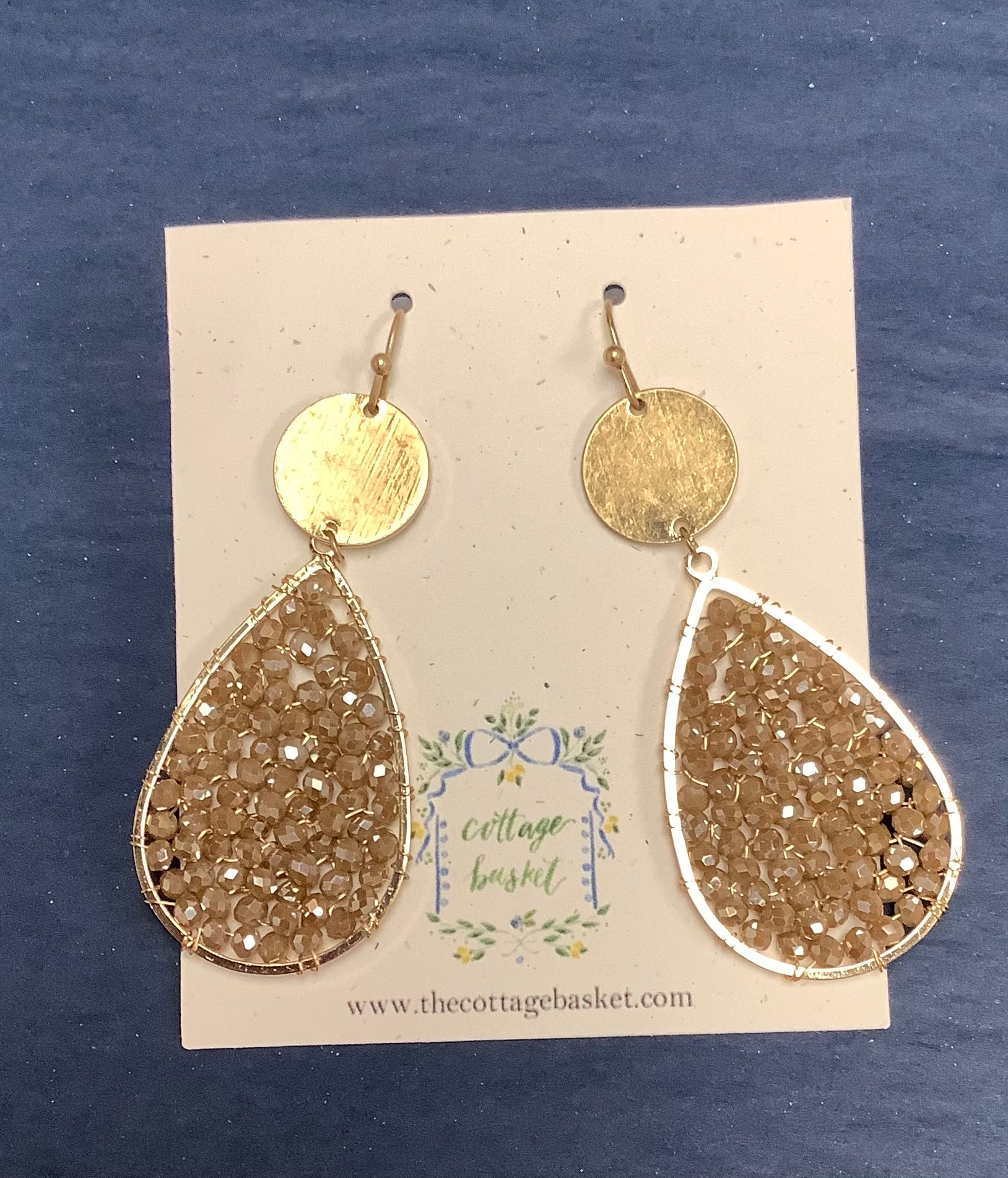 Gold Teardrop Beaded Earrings