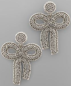 Large Silver Beaded Bow Earrings