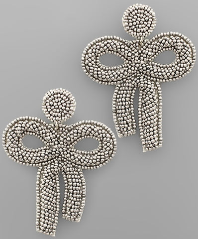 Large Silver Beaded Bow Earrings