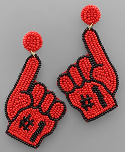 Red/Black Beaded #1 Foam Finger Earrings