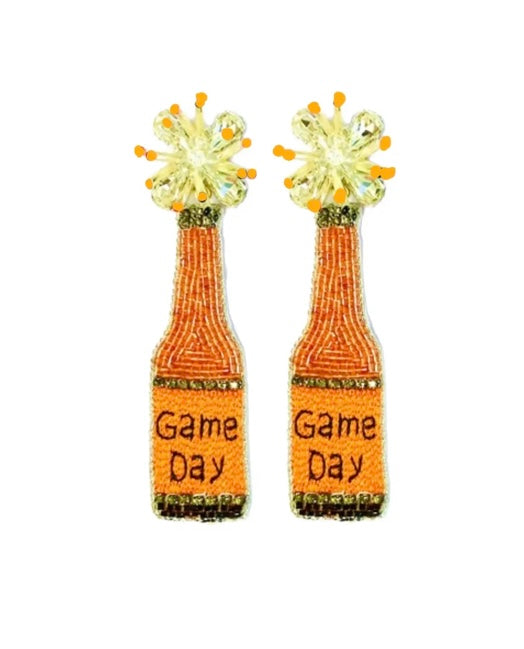 Orange/ Black Beaded Game Day Bottle Earrings