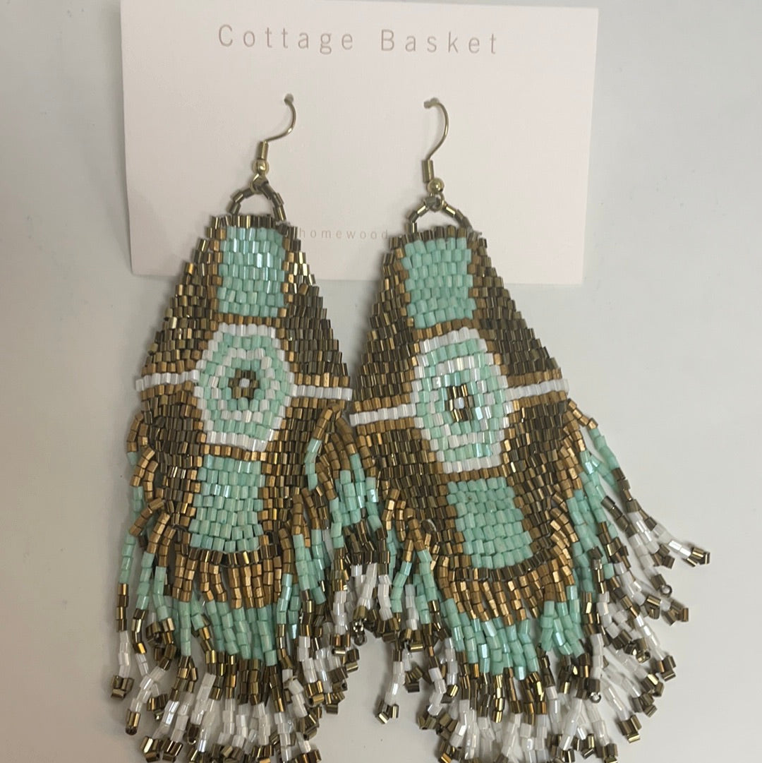 Teal beaded large earrings