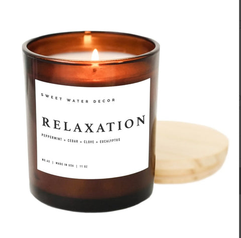 Relaxation Candle in Amber Jar with Wood Lid