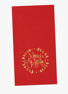 Red Dinner Napkin with Gold Merry Christmas Lettering