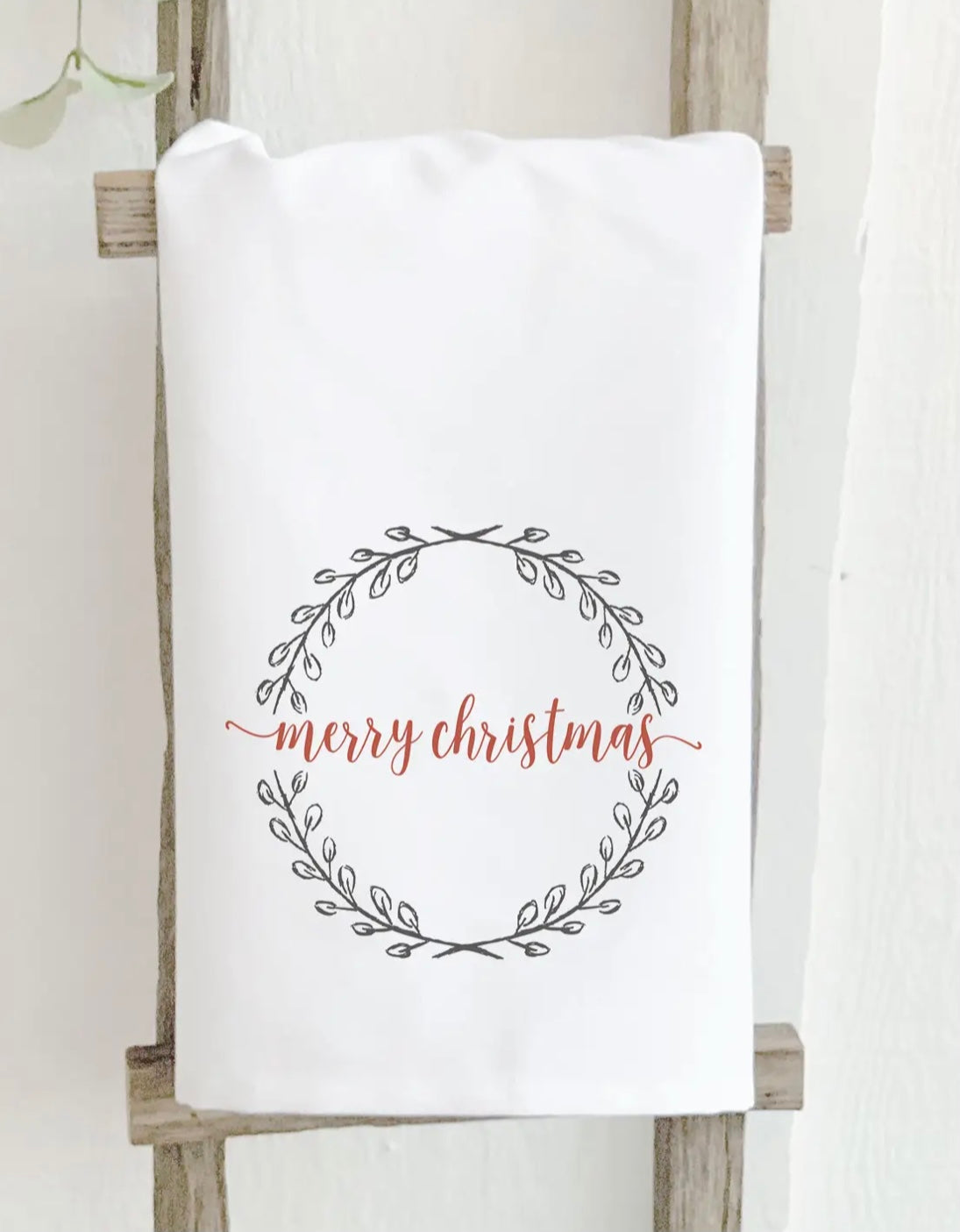 Merry Christmas Wreath Tea Towel