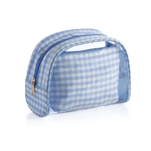 Blue Checked Cosmetic Pouch