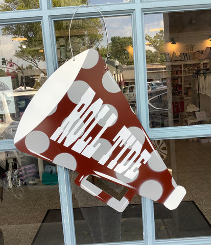 Roll Tide Burgundy/ Gray Polka Dot Metal Megaphone Door Hanger
