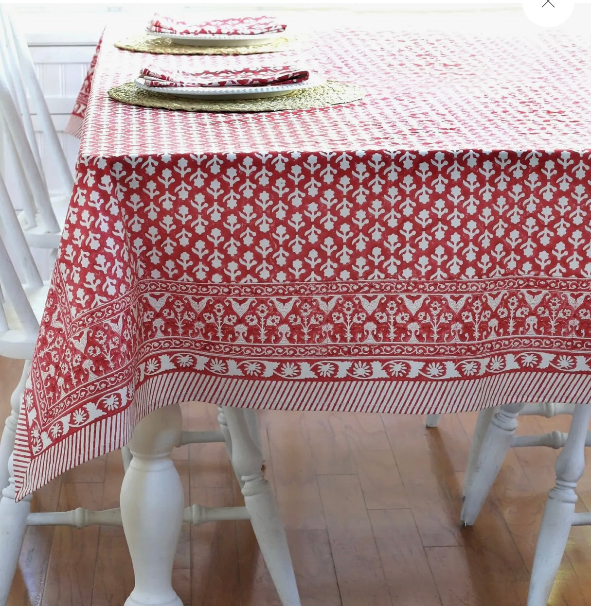 Red/White Block Print Tablecloth (60 x 60)