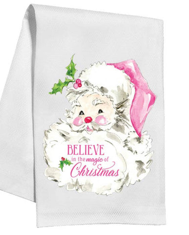 Pink believe Santa tea towel