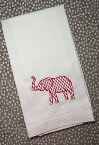 Embroidered Red Elephant Kitchen Towel
