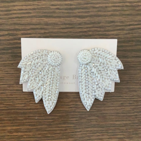 White beaded wing earrings