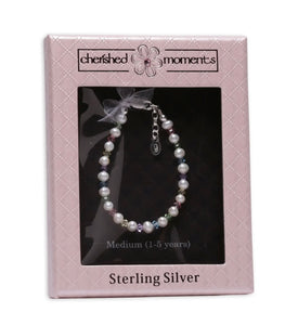 Sterling Silver Pearl and Colorful Crystal Baby Bracelet