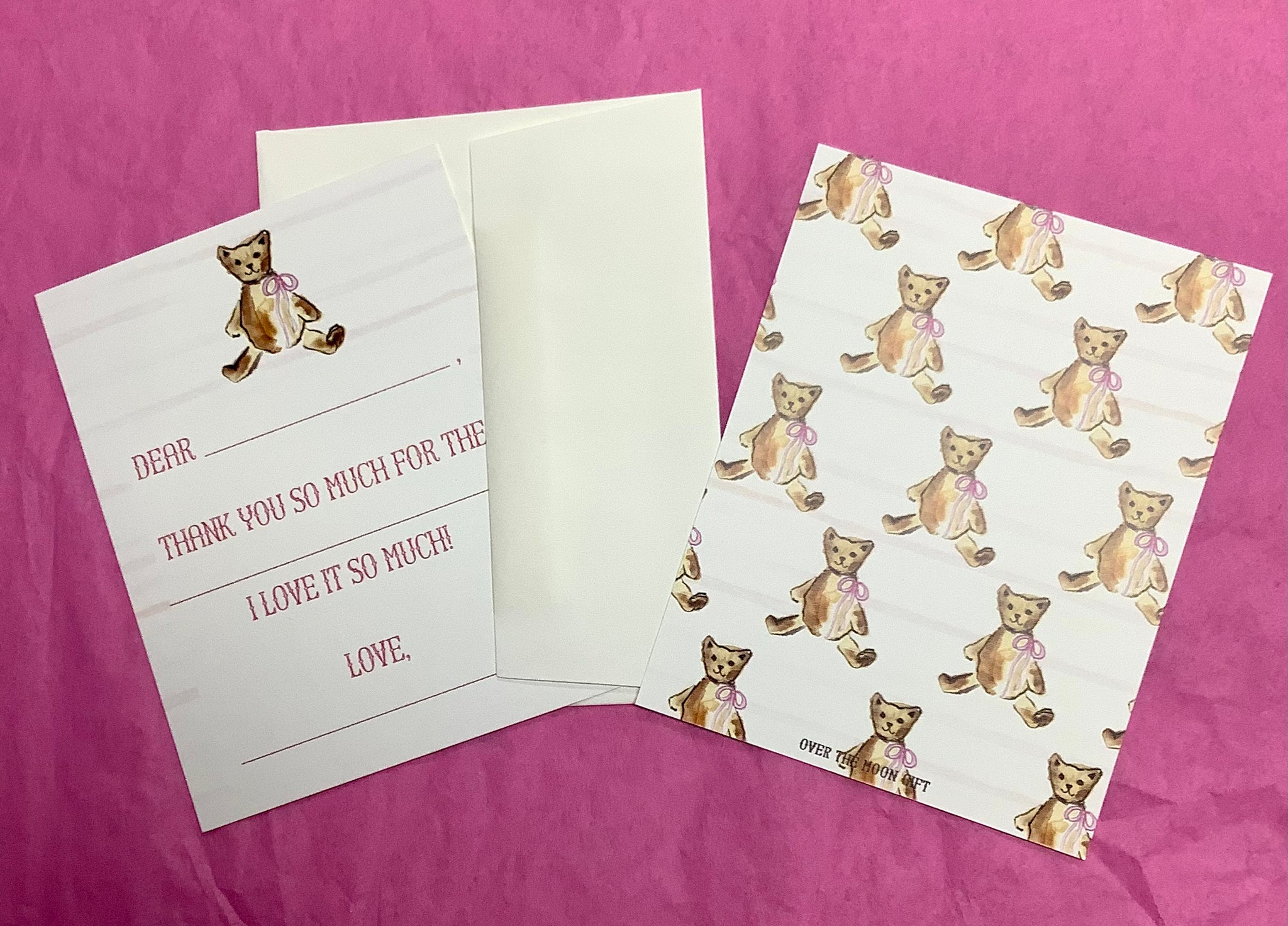 Pink Teddy Bear Children’s Fill-In-The-Blank Thank You Notecard