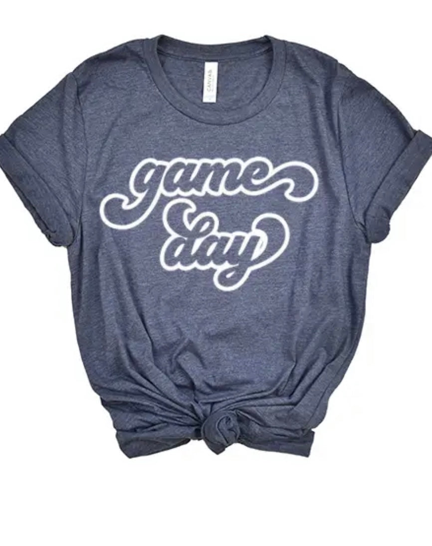 Game Day Cursive T-Shirt (Navy)- Small