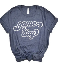 Game Day Cursive T-Shirt (Navy)- Small