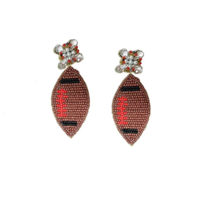 Orange/Brown Beaded Football Earringd