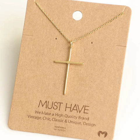 Long Thin Gold Cross Necklace