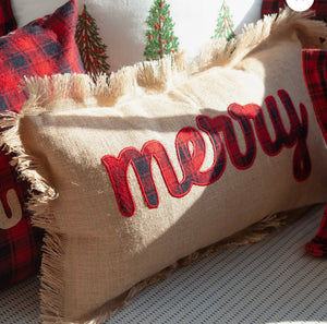 Burlap and Flannel “Merry” Pillow