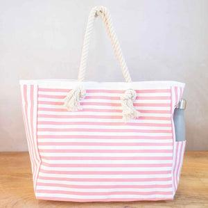 Pink and White Stripe Canvas Tote