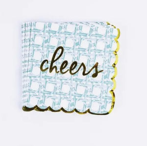 “Cheers” Seafoam Bamboo-Weave Paper Cocktail Napkins