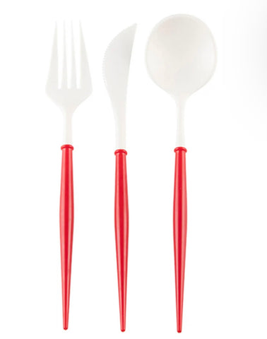 Red Handle Plastic Flatwear Set for 8