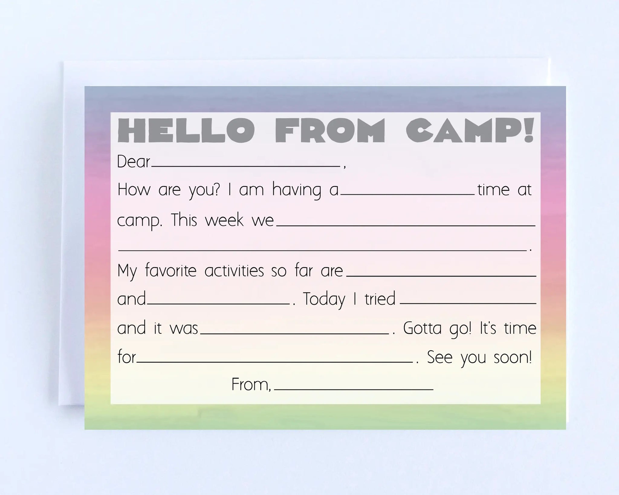 Rainbow Hello From Camp Notecards 10ct