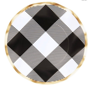 8” Black and White Buffalo Check Paper Salad Plates (Pack of 8)