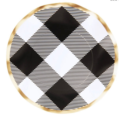 8” Black and White Buffalo Check Paper Salad Plates (Pack of 8)