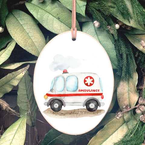 Wooden Oval Ambulance Ornament