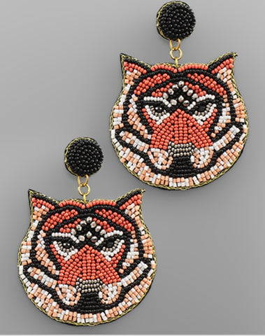 Large Tiger Face Beaded Earrings