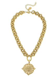 Susan Shaw Gold Double Chain Bee with Dot Necklace (3027G)