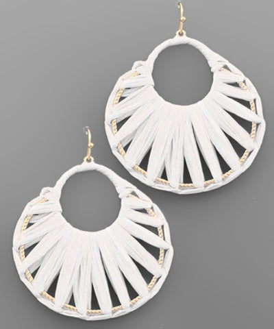 White Raffia Circle Earrings