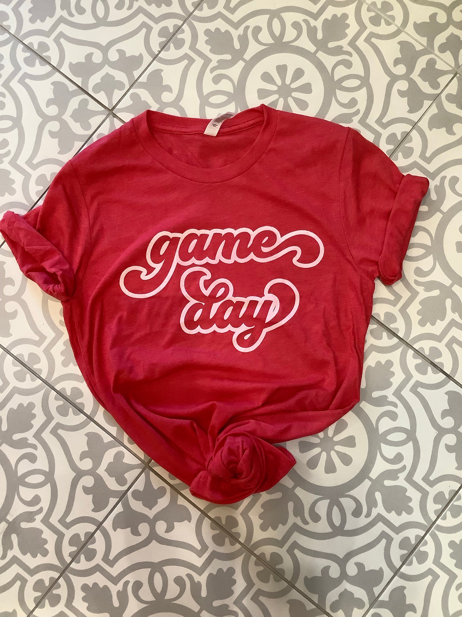 Game Day Cursive T-Shirt (Red)- Large