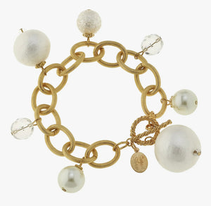 Susan Shaw Gold Cotton Pearl Charm Bracelet (2822w)