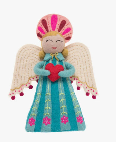 Turquoise and Pink Felted Angel Tree Topper