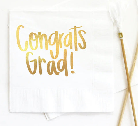 Congrats Grad - Graduation Party Foil Cocktail Napkins White