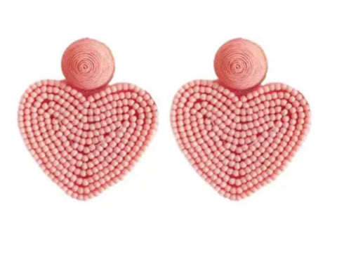 Beaded heart pink earrings