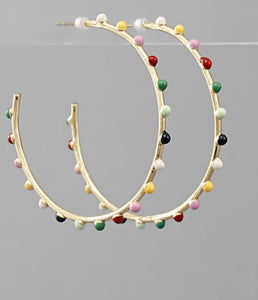 Gold and Multicolor Tiny Bead Hoop Earrings