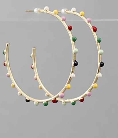 Gold and Multicolor Tiny Bead Hoop Earrings