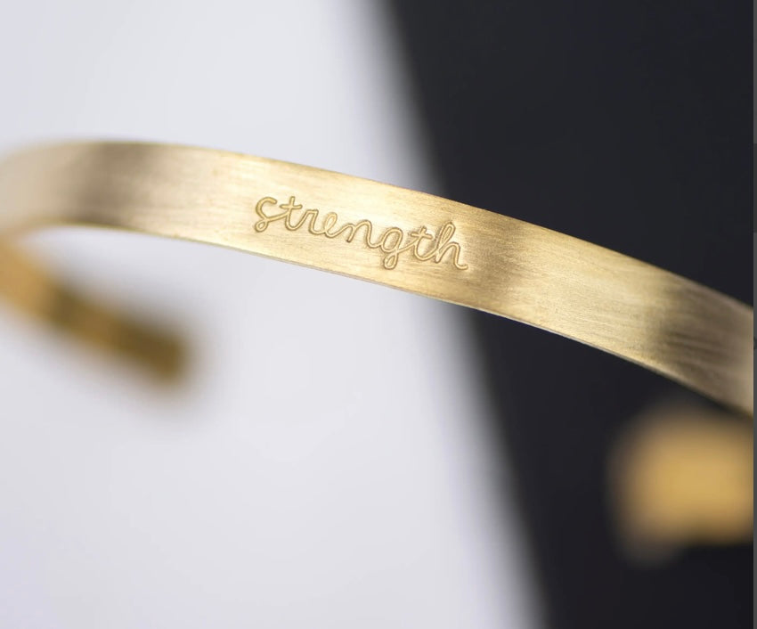 Strength Gold Brass Cuff Bracelet