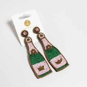 Pink & Green Champagne Beaded Earrings